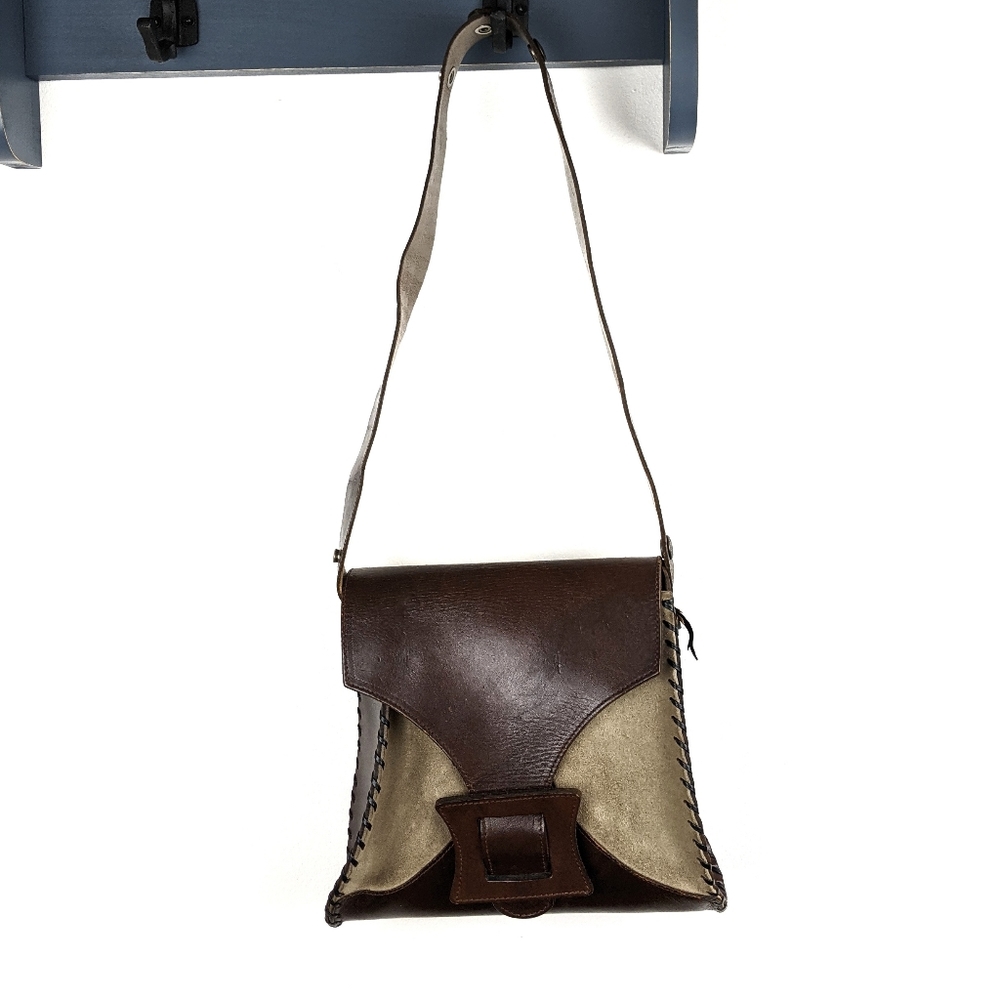 Vintage Leather and Suede Two Tone Saddle Bag
